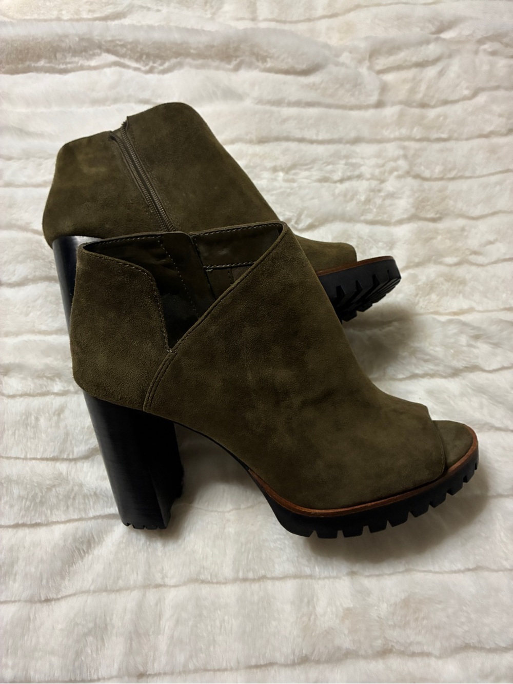 Vince Camuto Olive Suede Block Heel Booties
